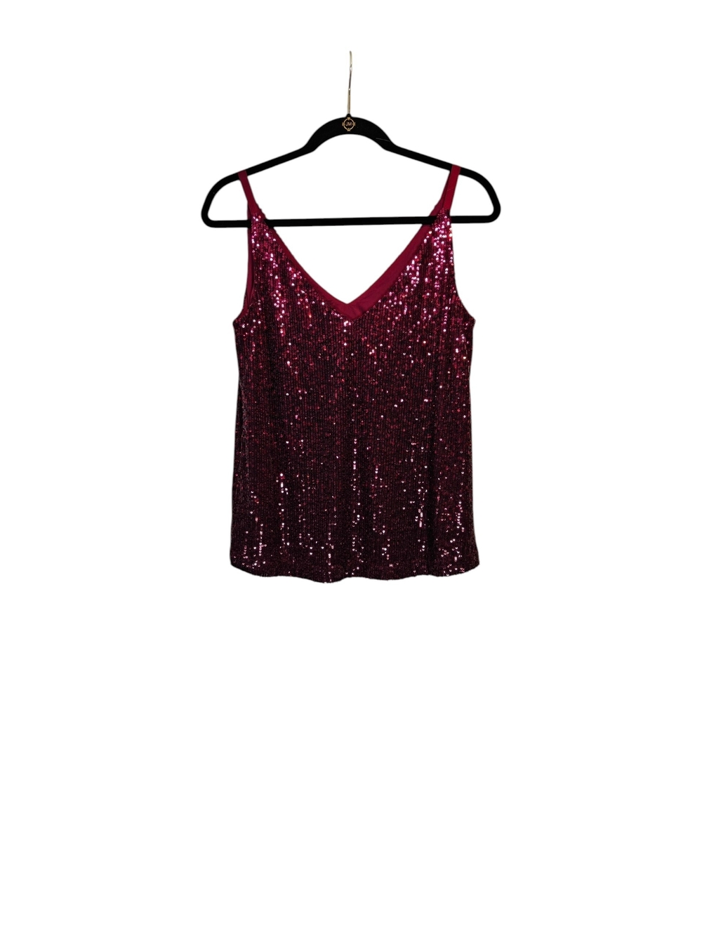 TRINA TURK Sequined V-Neck Cami Tank Top - Burgundy Size Small